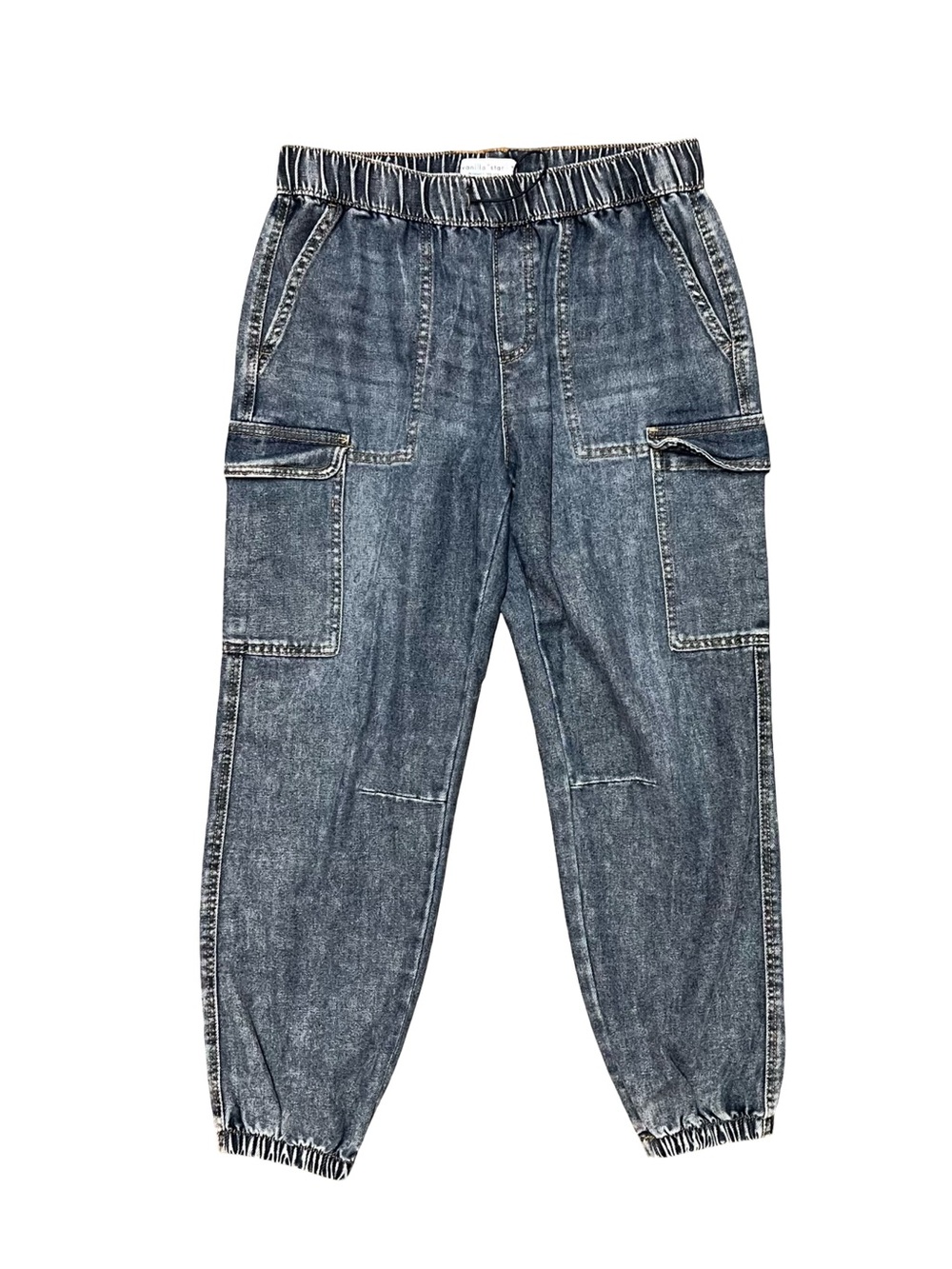 Vanilla Star Acid Wash Denim Cargo Jogger Pants Utility Pocket Streetwear Size M